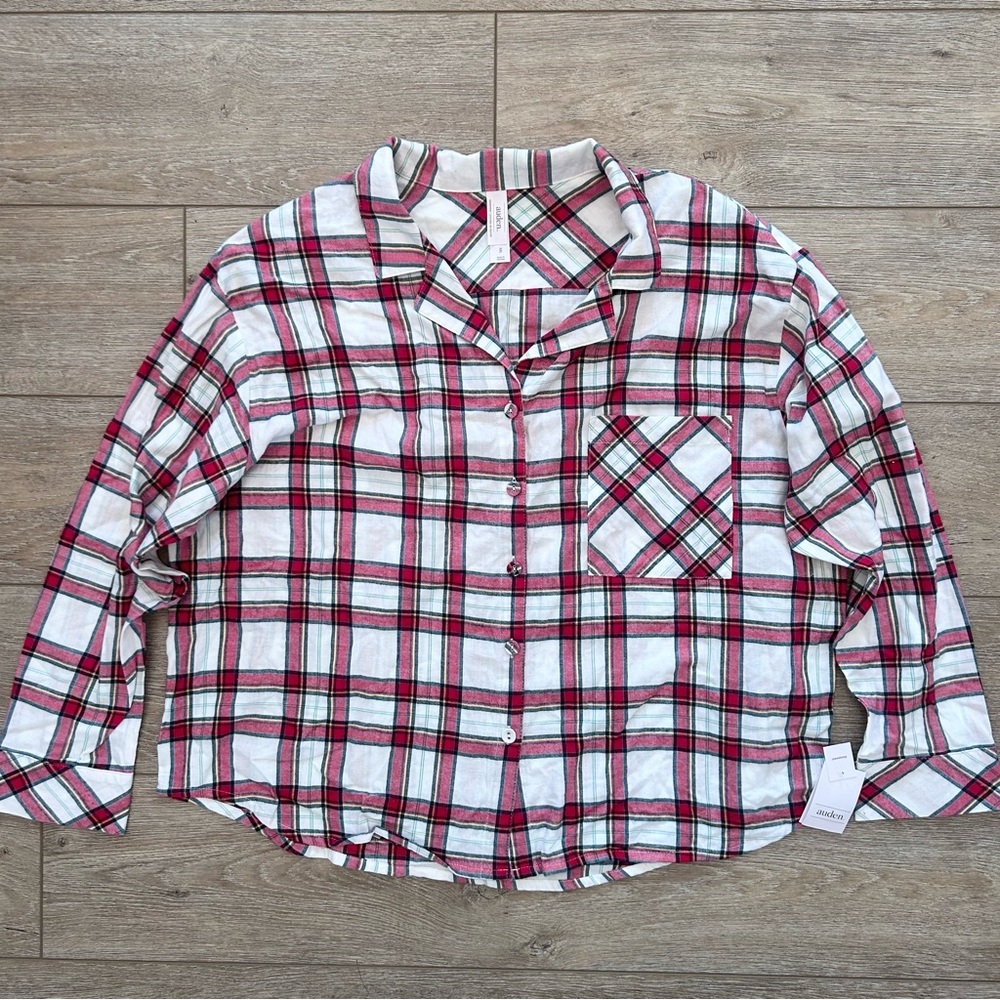 Auden Christmas Plaid Flannel Pajama Shirt Women XXL Red Green White Soft NEW